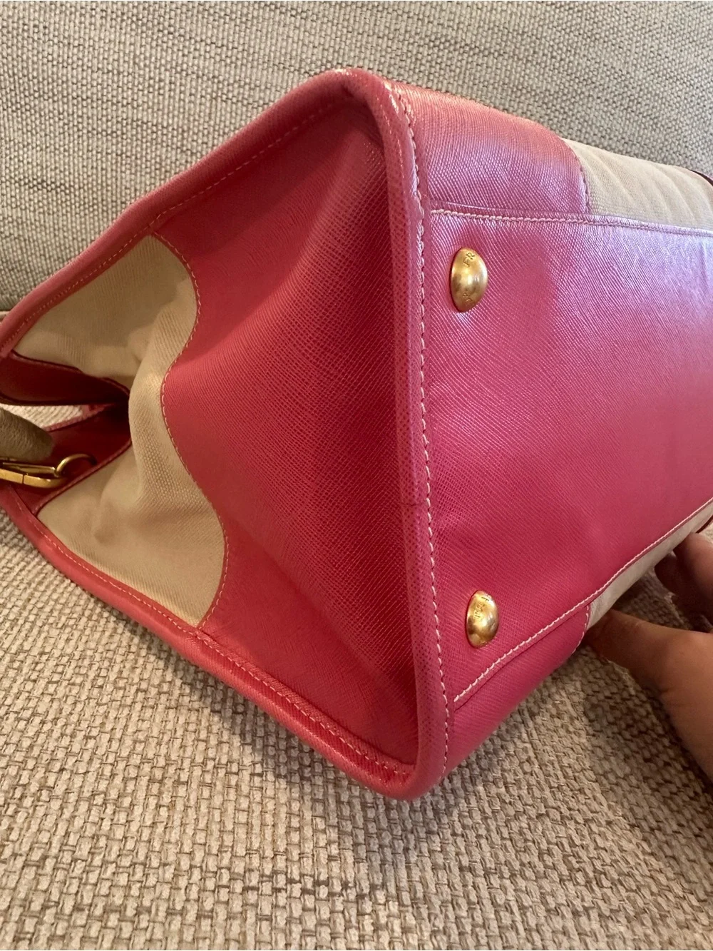 Prada Beige And Pink Canvas And Leather Tote - Picture 6 of 16